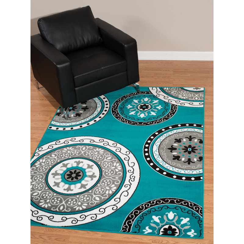 Tapis turquoise / gris Allenville, Rectangle 7 pi 10 po x 10 pi 6 po