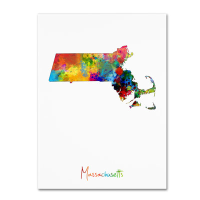 « massachusetts map », reproduction d’impression sur toile tendue