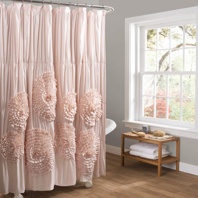 Rideau de douche, l 72 po x L 72 po, Rideau de salle de bain à volants - Rideaux de douche en tissu rose - Coquete Decor