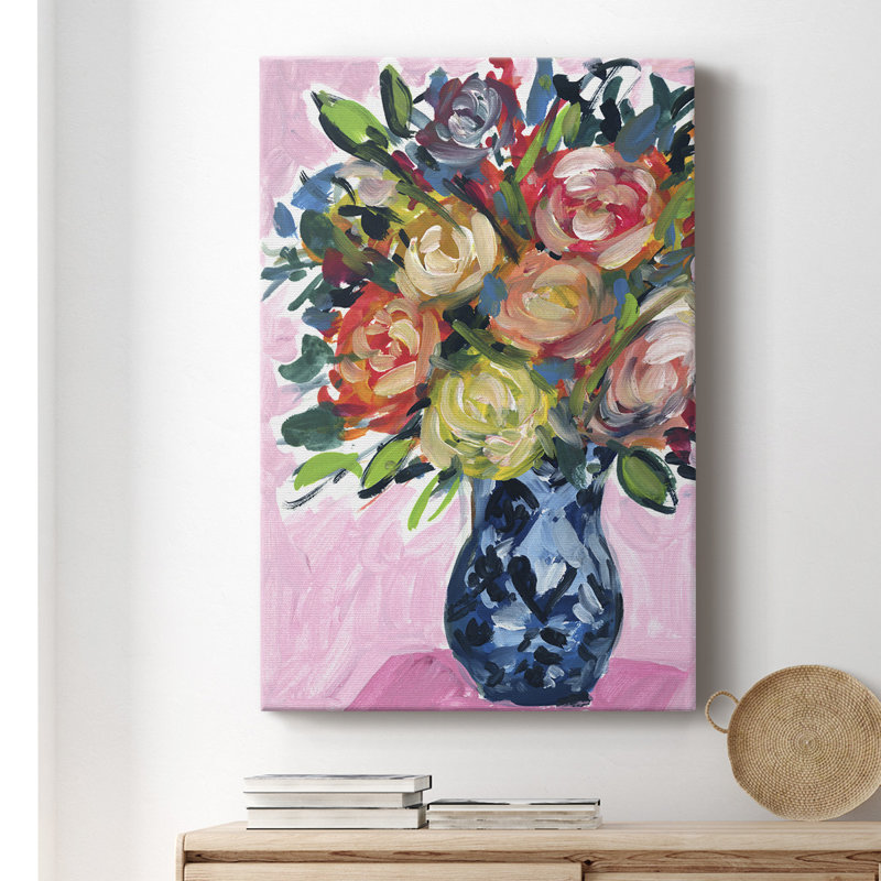 Bouquet dans un vase IV - peinture sur toile tendue, H 18 po x l 12 po x P 1,5 po