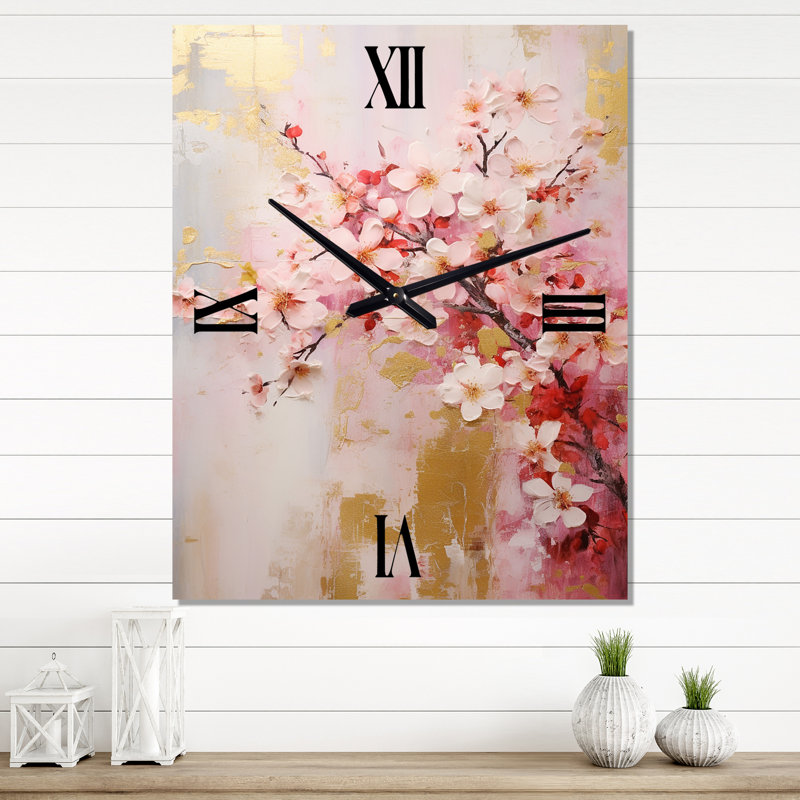 Apple Blossom Harmony VI - Très grandes horloges murales florales, H 28 po x l 12 po x P 1 po
