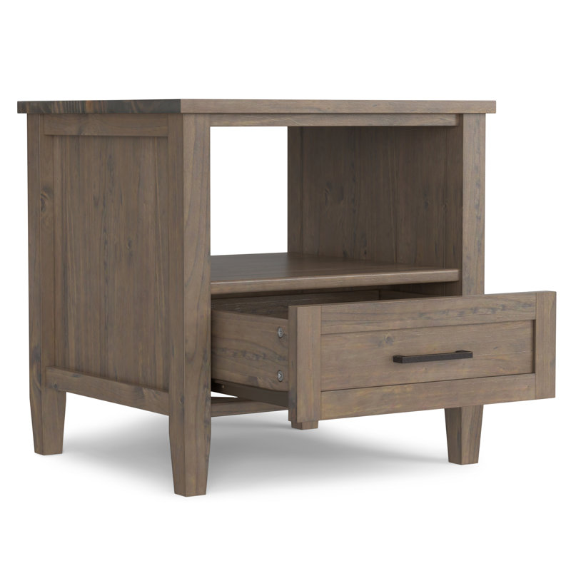 Smoky Brown Solid Wood End Table with Storage Drawer