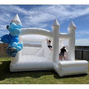 15' x 13' Commercial  PVC White Bounce House with Slide and Blower