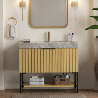 Freestanding Bathroom Vanity With Drawer And Open Shelf, Offering Ample Storage, Durable Materials, And Easy Installation