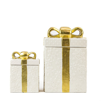 10 Strawberry Street Set Of 2 Gift Box With Ribbon Cookie Jars 