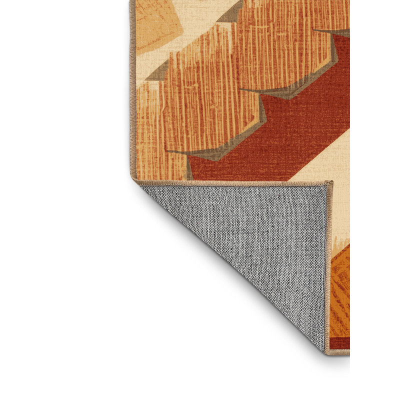 Machine Washable Wilkerson Tamales Global Inspired Block Print Rug in Brown – LightBrown Binding, 6x9