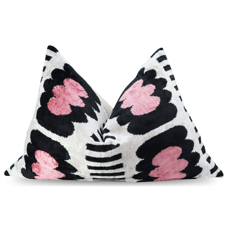  Housse de coussin et insert, 16 po x 24 po, Rectangulaire, Noir / blanc / rose