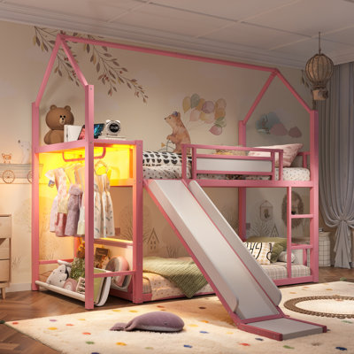 Lit superposé PlayNest pour enfant (taille simple) avec échelles, éclairage DEL, rangement et prise électrique