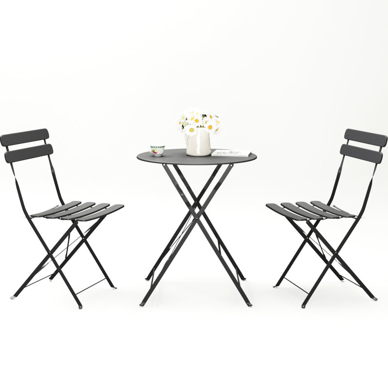 Patio Bistro Balcony Chair Table 3 Pieces , Metal Frame With Rust Resistance, Fashionable And , Foldable For Easy Storage, Comfortable Cushions, Simple Maintenance - Rust- Durability,