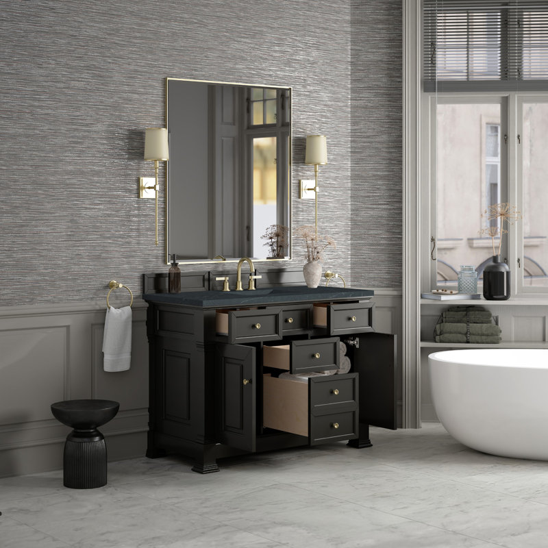 Brookfield 48'' W Single Vanity, Charcoal Soapstone, Black Onyx, Widespread
