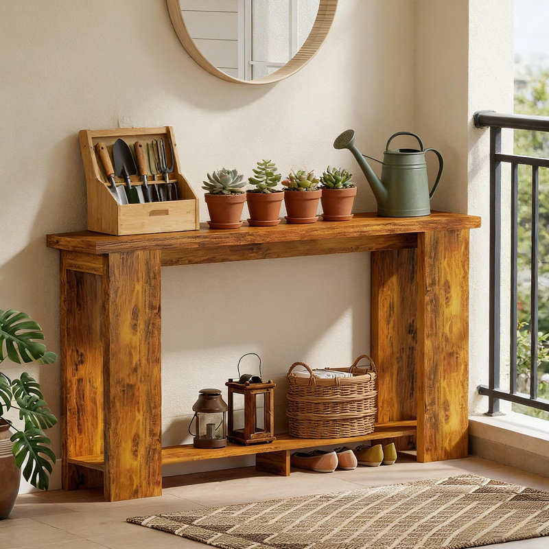 Table d'entrée étroite, console, table d'appoint, Brun patiné