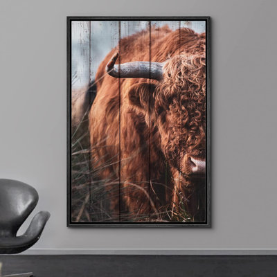 Vache rétro, panneau de bois effet bison, bison, animaux, art numérique, ferme rustique, faune
