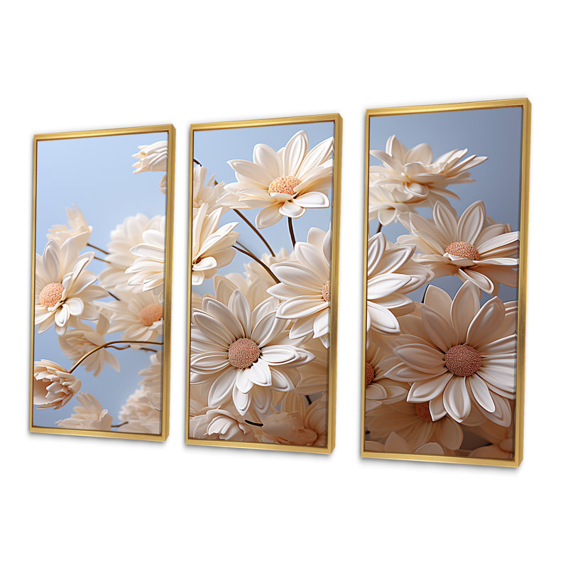 Ensemble de salon marguerites blanches, Cadre flottant doré, H 28 po x l 36 po x P 1 po