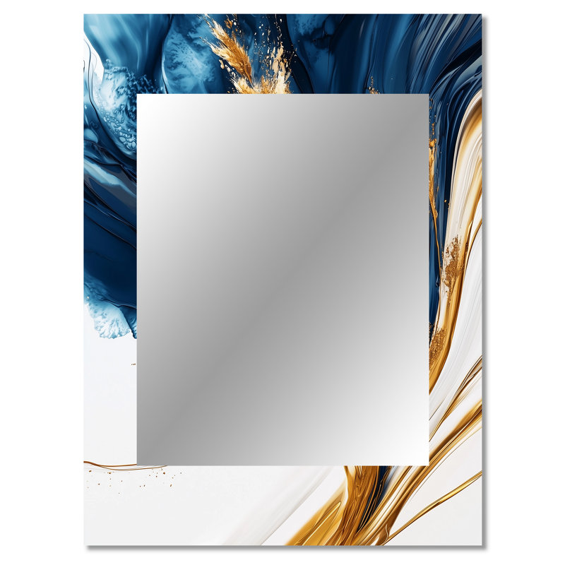 Golden Petunias Flowers On Aqua River Of Marble IV - Petunias Decorative Mirror, Traditional Wall Mirror, Printed Metal Art