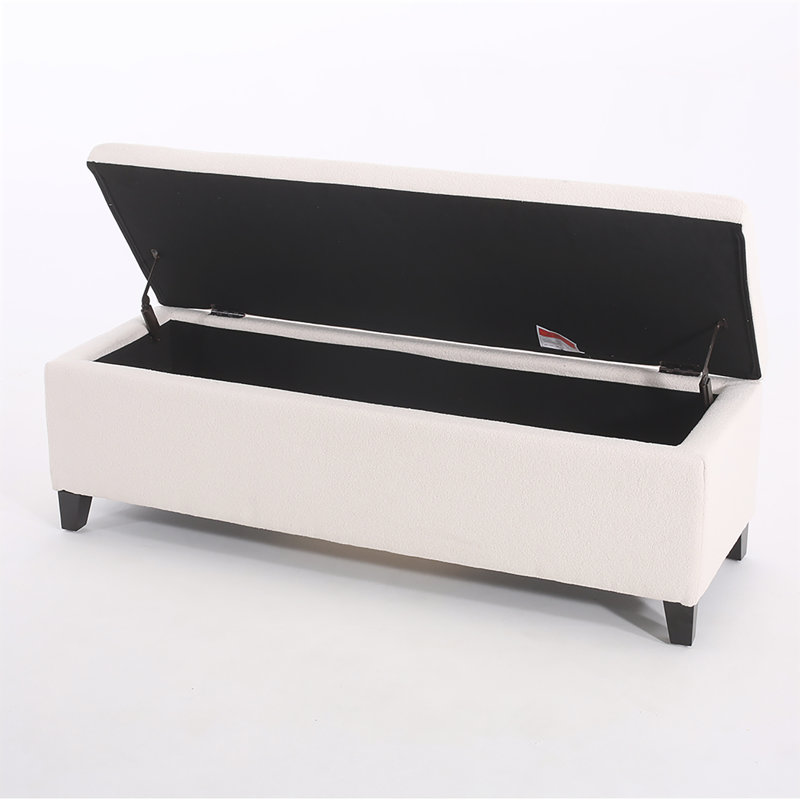 Banc de rangement rembourré en tissu Modern, Blanc