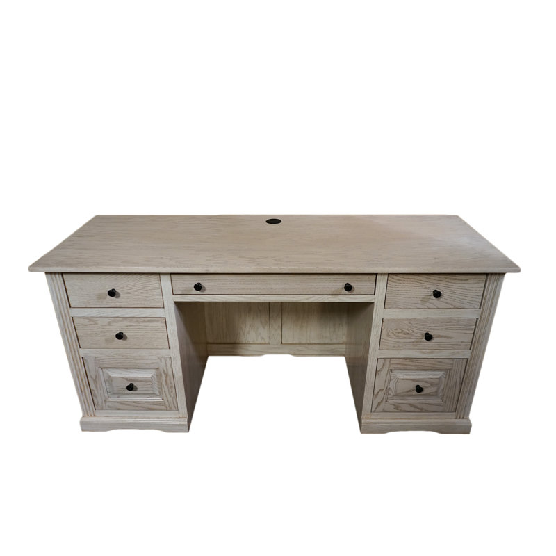 Rafeef Solid Wood Executive Desk, Bright White Oak