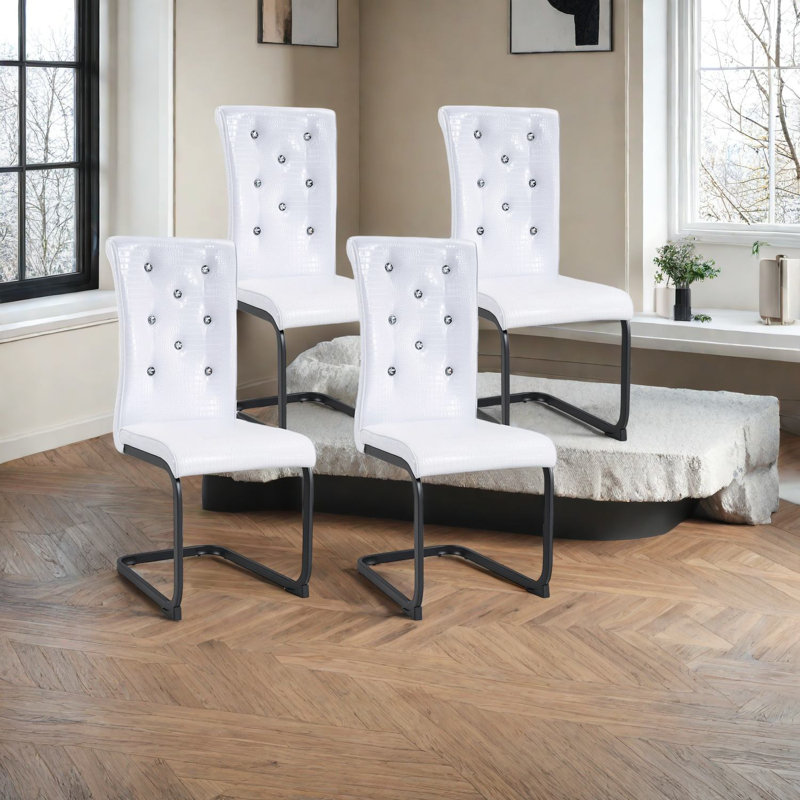 Ensemble de chaises de salle à manger élégantes, similicuir blanc, glam rétro pour la cuisine