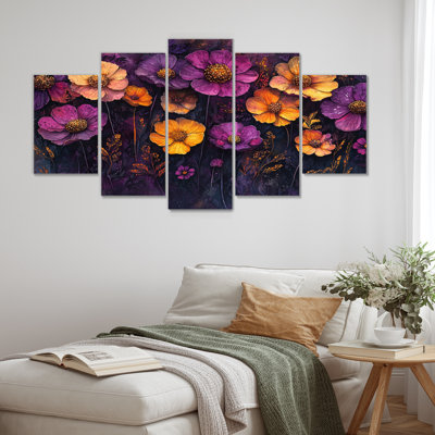 Ayward - Zinnias Wall Art - Traditional Wall Art Decor Set 5 Piece
