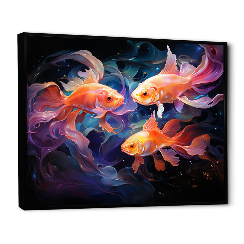 " Fishing Ethereal Eels ", 34" H x 44" W x 1.5" D, Black Floater Framed