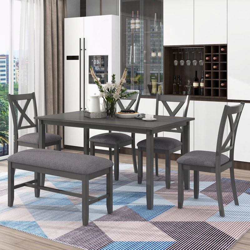 6-Piece Kitchen Dining Table Set, Gray, Gray
