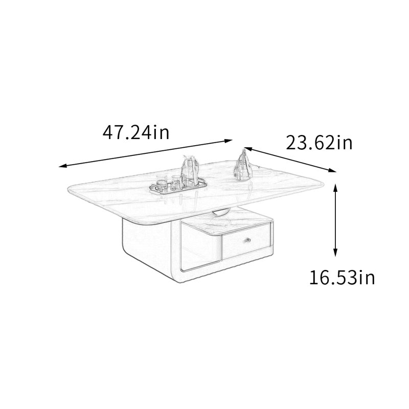 Table basse avec tiroir en bois Minimalisme, H 16,53 po x L 23,62 po x l 47,24 po, Blanc / gris clair, Noir