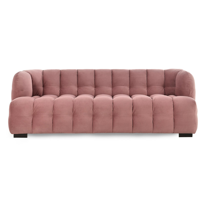 Blush Pink Velvet Tufted Sofa with Solid Wood Frame