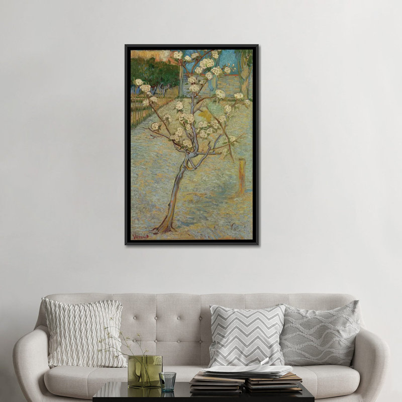 Petit poirier en fleurs, 1888 par Vincent Van Gogh - reproduction, Toile avec cadre noir, H 8 po x l 26 po x P 18 po