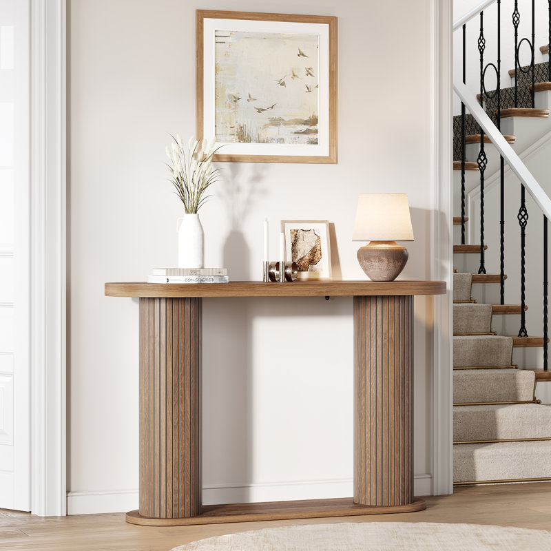 Console cannelée, table d'entrée étroite en bois avec tablette de rangement de 42,5 pouces, table de canapé derrière le canapé, pour couloir, salon, vestibule, entrée, brun