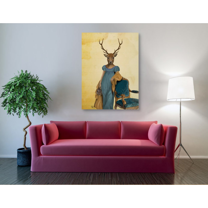 «Deer In Blue Dress» par Fab Funky - impression sur toile tendue, H 54 po x l 40 po x P 1,5 po