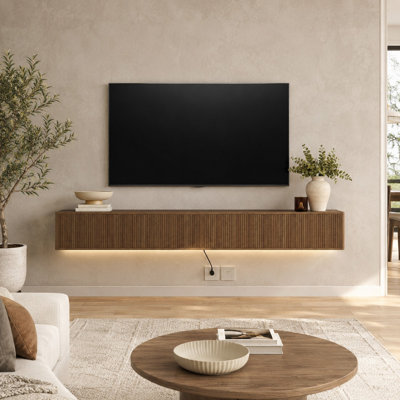 Floating TV Stand with LED Lights and Power Outlet for Living Room