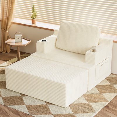 Extra-Large Corduroy Soft Cushion Boneless Sofa Bed, Deep-Seated Sleeper Couch Sofa Reading Chair, Living Room Cloud Sofa, No Assembly Required by Ebern Designs