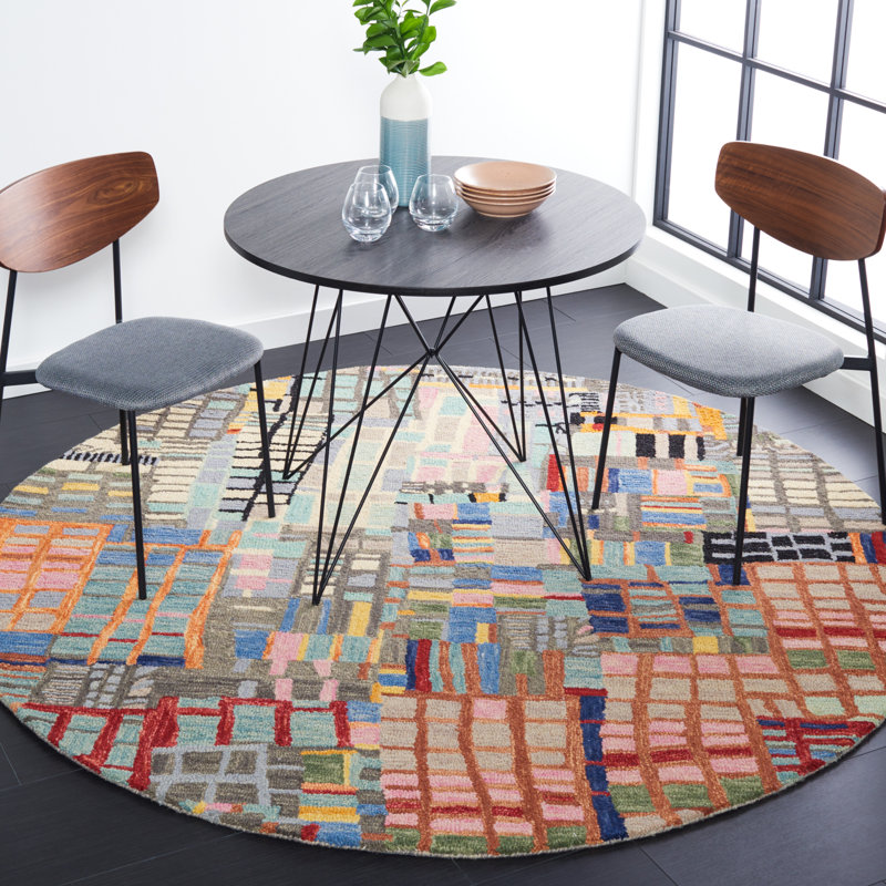 Mavis Abstract Wool Hand Tufted Area Rug, Round 91cm