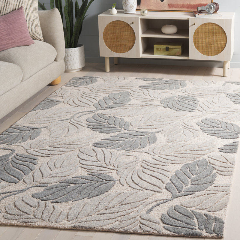 Laine touffetée à la main Jardin; Tapis d'intérieur floral en coton, Rectangle 4pi x 6 pi