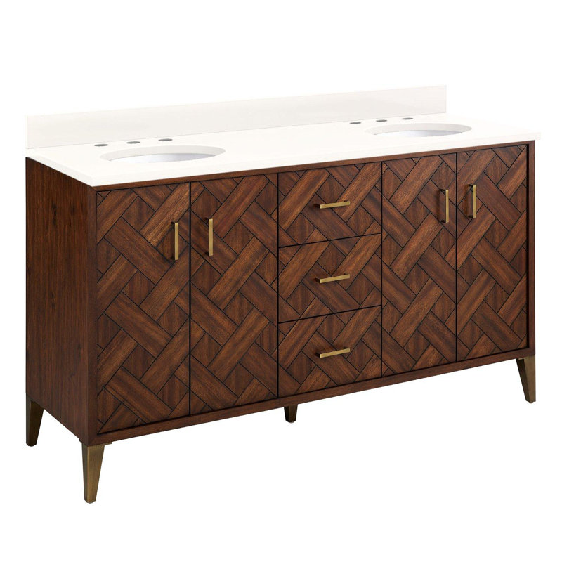 Patzi 60" Free Standing Double Basin Vanity Set with Cabinet and Vanity Top - Oval Undermount Sinks, Arctic White Quartz