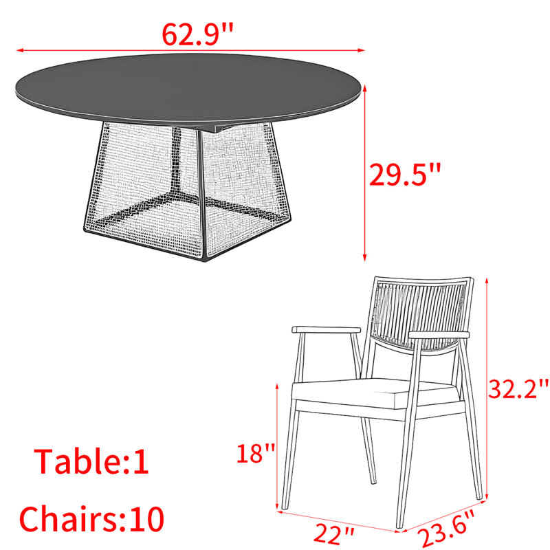 Ensemble de table de salle à manger moderne et simple en bois massif de rotin, H 29,5 po x L 62,9 po x l 62,9 po