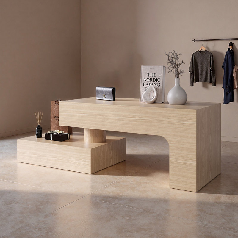 Présentoir simple et rustique du magasin, H 29,53 po x l 86,61 po x P 23,62 po, Burlywood