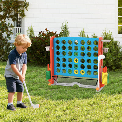 Giant 4-in-a-Row Game Set with Ring-toss, Basketball Hoop, Golf Club & Cup Holders Pink+White