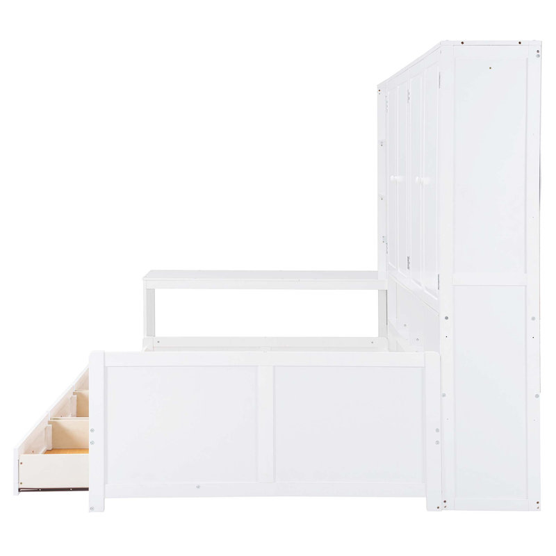 Wooden Daybed With Three Drawers, And All-In-One Cabinet, Desk And Shelves, White, Full