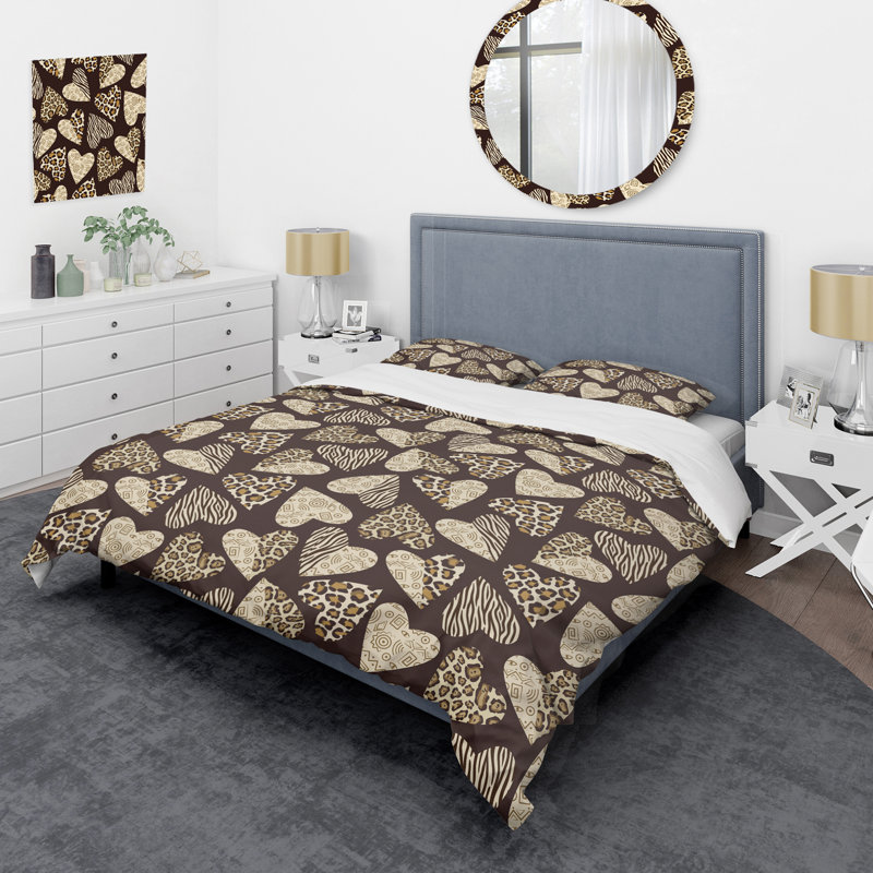 Ensemble de housse de couette en microfibre brun / beige 3 pièces