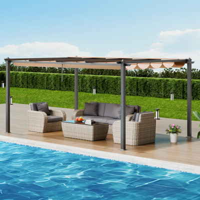 Outdoor Retractable Pergola with Sun Shade Canopy Aluminum