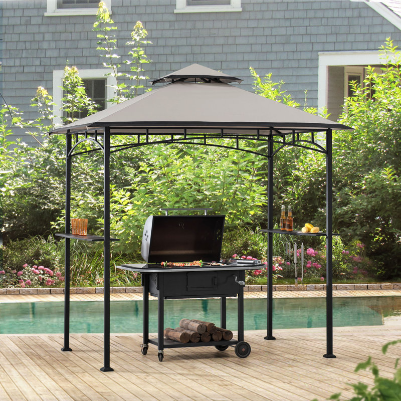 Gray and Black Steel 2-Tier Grill Gazebo with Shelves