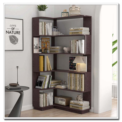 Freestanding L-Shaped Corner Bookshelf