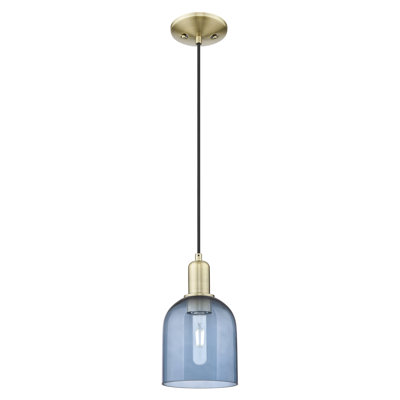 Arcadia - Berbor - Mini-luminaire suspendu à cordon 1 lumière 6 po - Finition laiton antique - Abat-jour bleu