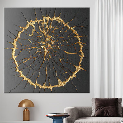 Art mural moderne moderne Kintsugi - Toile abstraite luxueuse au design tendance noir et or