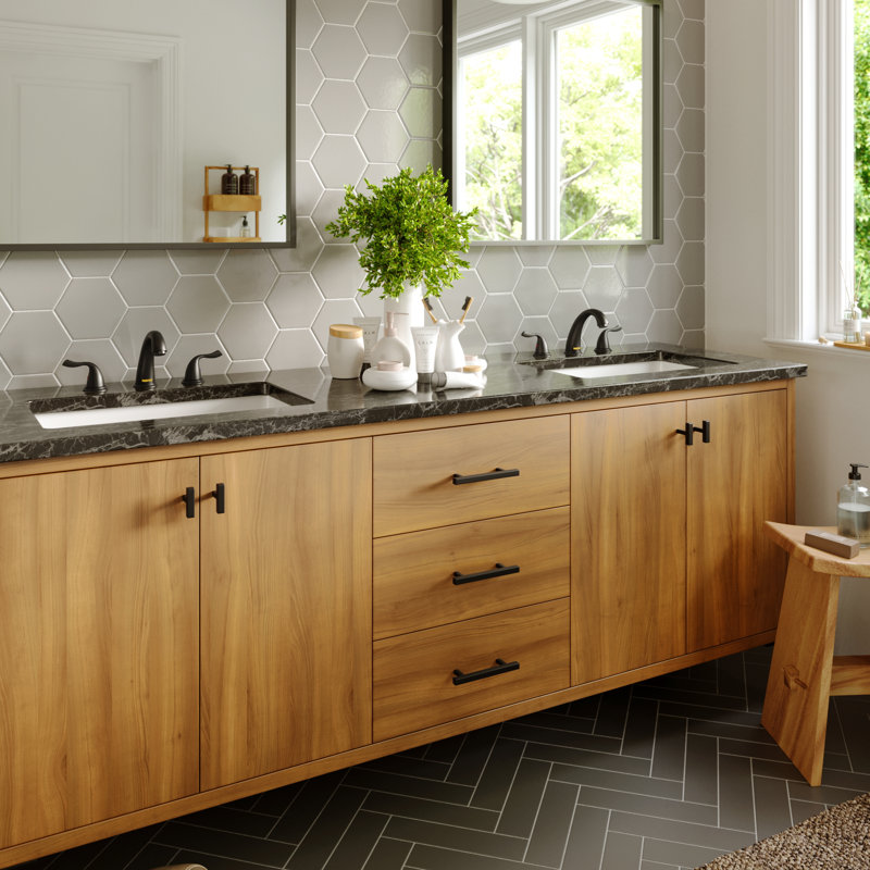8 po Karran Fulham Robinet de salle de bain à 2 poignées avec drain escamotable assorti, Noir mat