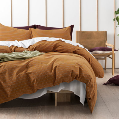 Dione Mid-Century Modern Cotton Percale Striped Duvet Cover