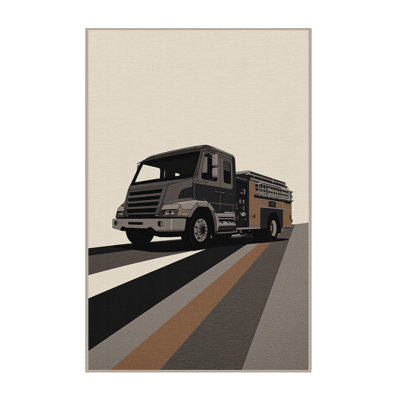Tapis beige de style camion de pompier moderne lavable à la machine - couleur beige