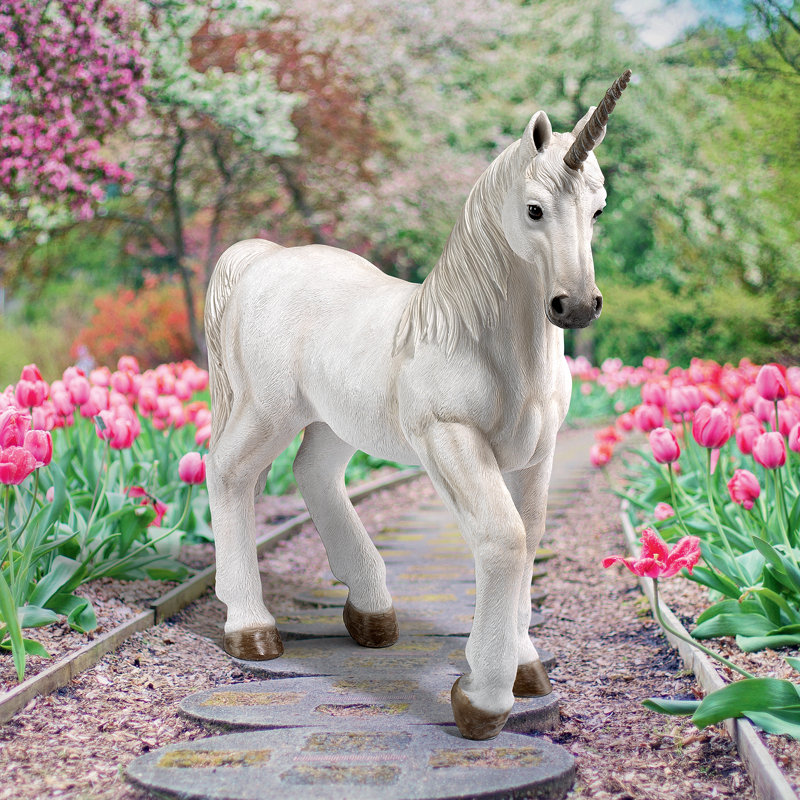 Mystical White Resin Unicorn Garden Statue, 16 Inches