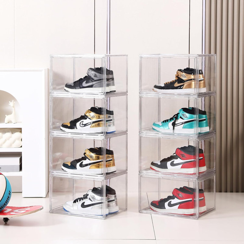 Paquet de 12 boîtes à chaussures en acrylique transparentes - rangement empilable avec porte magnétique, plastique ultra transparent pour la présentation et l'organisation des chaussures