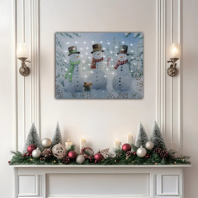 Art mural à piles avec éclairage - Joyeux bonhommes de neige